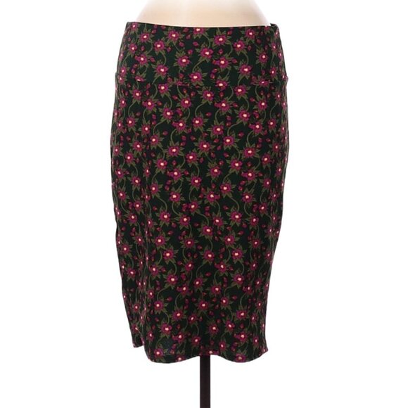 Lularoe Cassie Pencil Skirt Green Pink Floral - Picture 1 of 10